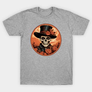 Eternal Elegance: Rose-Adorned Skull Halloween Tee T-Shirt